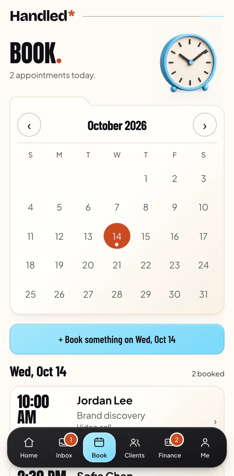 Book: the calendar and today's appointments